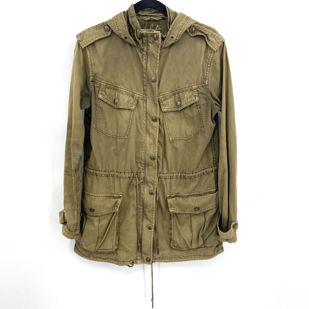 ARITZIA Talula Army Green Distressed Long Cargo Utility Jacket Size Small